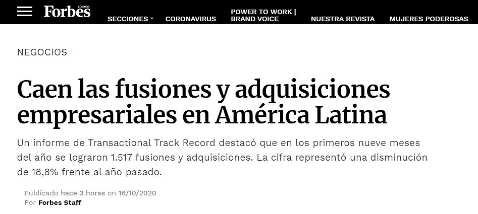 Caen las fusiones y adquisiciones empresariales en Amrica Latina